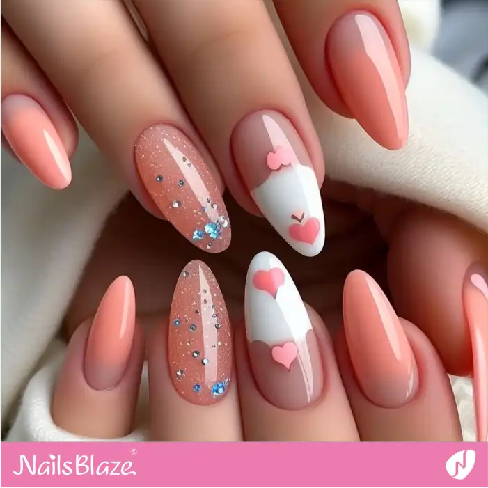Glossy Shimmer Peach Fuzz Nails and Heart Nail Art | Color of the Year 2024 - NB1880
